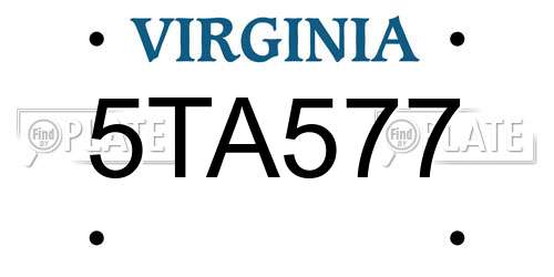 5TA577 Virginia License Plate