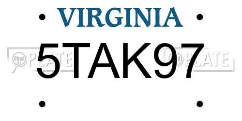 5TAK97 Virginia License Plate