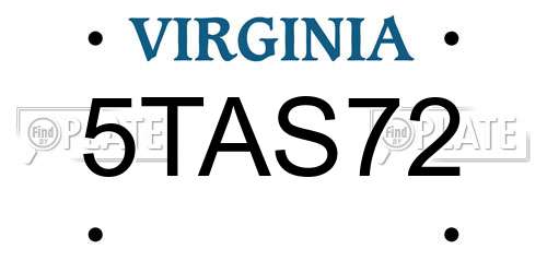 5TAS72 Virginia License Plate