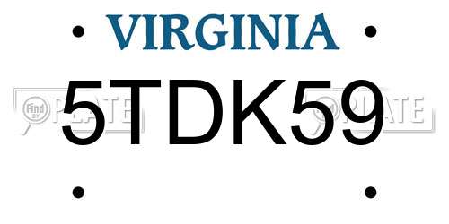 5TDK59 Virginia License Plate