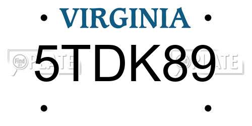 5TDK89 Virginia License Plate