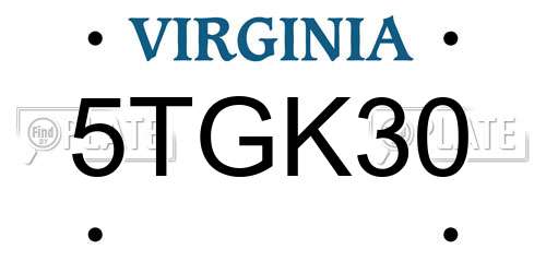 5TGK30 Virginia License Plate