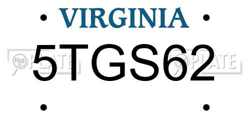 5TGS62 Virginia License Plate