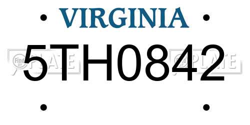5TH0842 Virginia License Plate