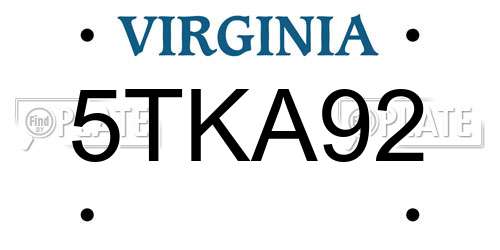 5TKA92 Virginia License Plate