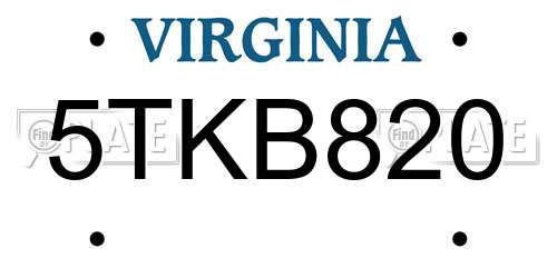 5TKB820 Virginia License Plate