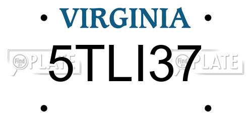 5TLI37 Virginia License Plate