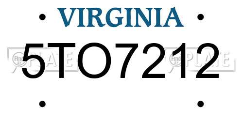 5TO7212 Virginia License Plate