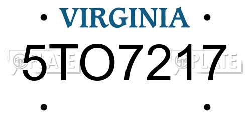 5TO7217 Virginia License Plate