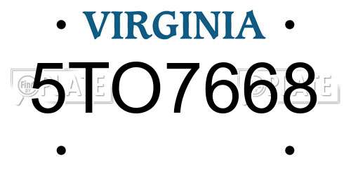 5TO7668 Virginia License Plate