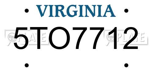 5TO7712 Virginia License Plate
