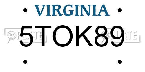 5TOK89 Virginia License Plate