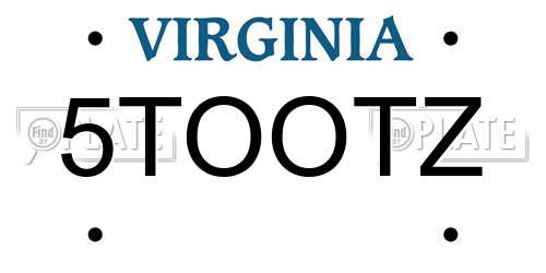 5TOOTZ Virginia License Plate