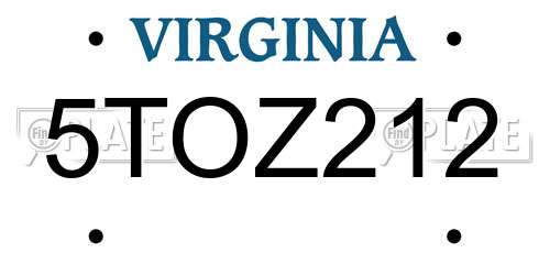 5TOZ212 Virginia License Plate