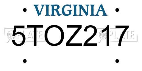 5TOZ217 Virginia License Plate