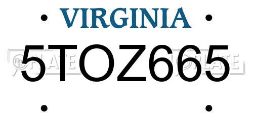 5TOZ665 Virginia License Plate