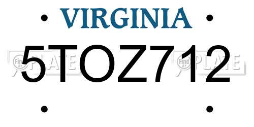 5TOZ712 Virginia License Plate