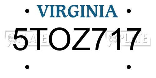 5TOZ717 Virginia License Plate