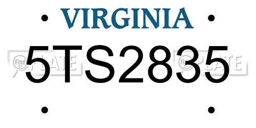 5TS2835 Virginia License Plate