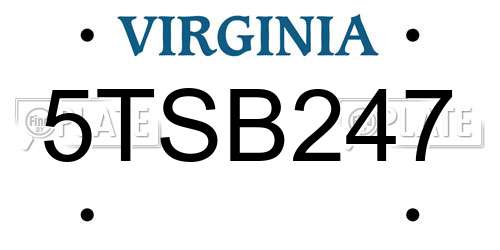 5TSB247 Virginia License Plate