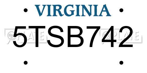 5TSB742 Virginia License Plate