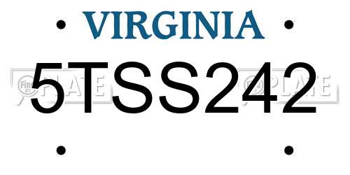 5TSS242 Virginia License Plate
