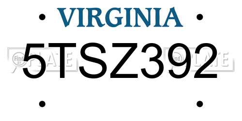 5TSZ392 Virginia License Plate