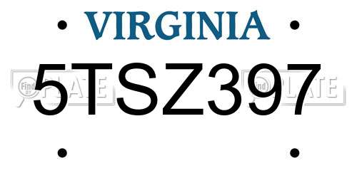 5TSZ397 Virginia License Plate