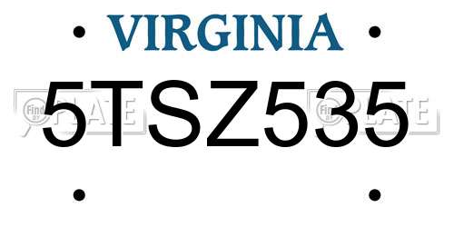 5TSZ535 Virginia License Plate