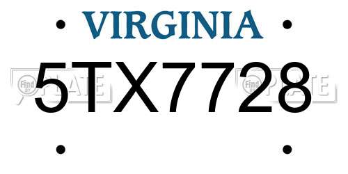5TX7728 Virginia License Plate