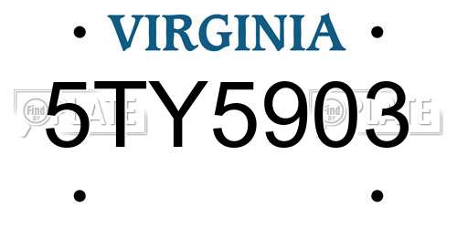 5TY5903 Virginia License Plate