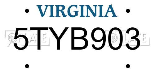 5TYB903 Virginia License Plate