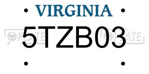 5TZB03 Virginia License Plate