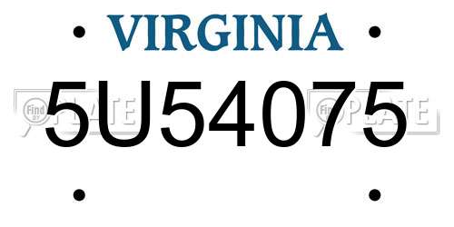 5U54075 Virginia License Plate