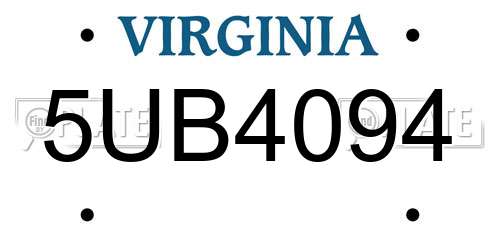 5UB4094 Virginia License Plate