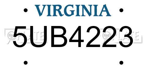 5UB4223 Virginia License Plate