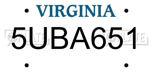 5UBA651 Virginia License Plate