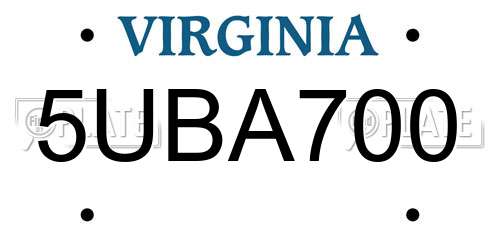 5UBA700 Virginia License Plate