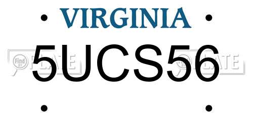 5UCS56 Virginia License Plate