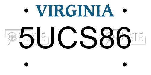 5UCS86 Virginia License Plate