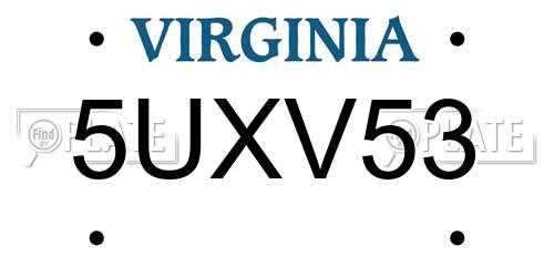 5UXV53 Virginia License Plate