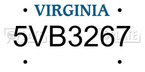 5VB3267 Virginia License Plate