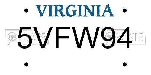 5VFW94 Virginia License Plate