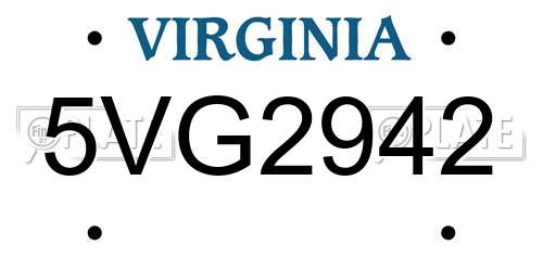 5VG2942 Virginia License Plate