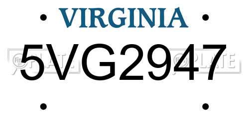 5VG2947 Virginia License Plate