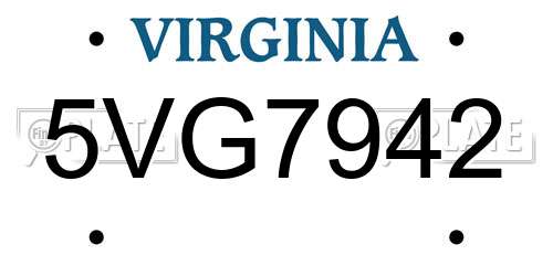 5VG7942 Virginia License Plate