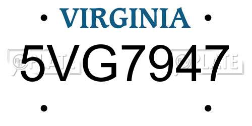 5VG7947 Virginia License Plate