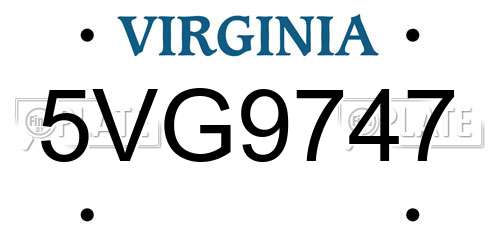 5VG9747 Virginia License Plate