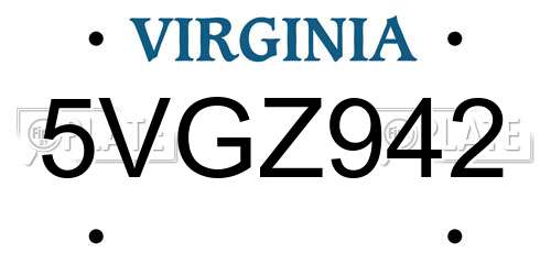 5VGZ942 Virginia License Plate