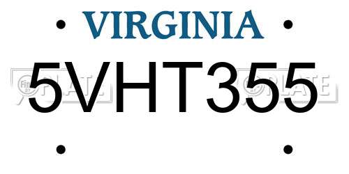 5VHT355 Virginia License Plate